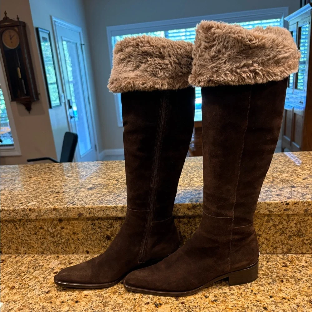 Aquatalia Suede Fur Lining Cuffed Over the Knee Riding  Boots Size 7 VGUC Italy